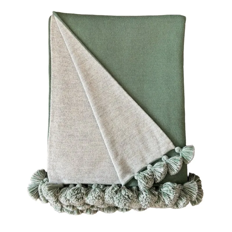 Alicia Adams Alpaca Bali Pompom Throw in Evergreen and Carbon