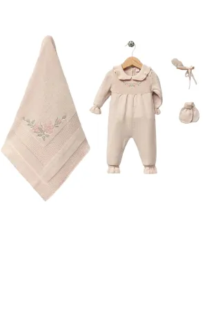 Alicia Beige Newborn Knitwear Coming Home Set (5 Pcs)