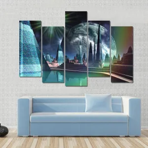 Alien City With Quasar Star Canvas Wall Art