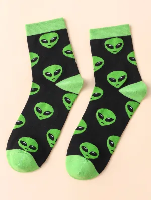 Alien Print Crew Socks Funny Socks for Men Novelty Socks Funky Socks Gift for