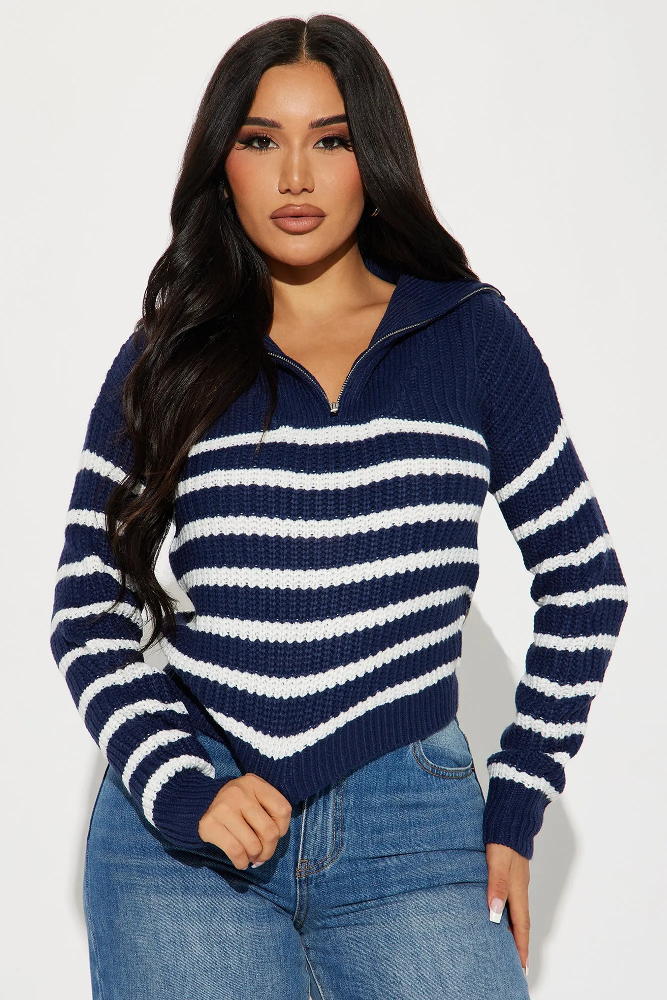 Aligned With You Sweater - Navy/combo