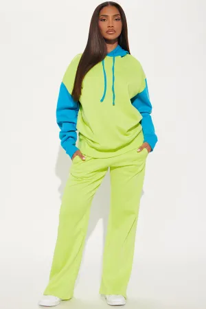 Alina Colorblock Fleece Pant Set - Green/combo