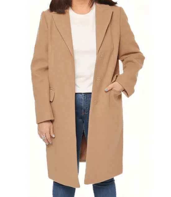 Aline Womens Regular Fit Beige Wool Coat