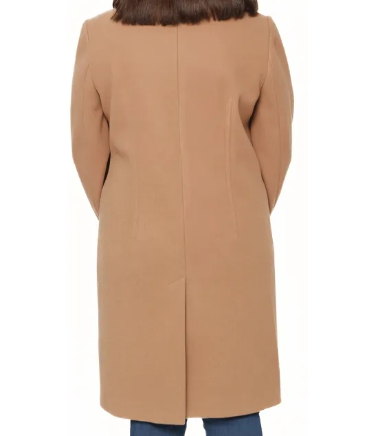 Aline Womens Regular Fit Beige Wool Coat