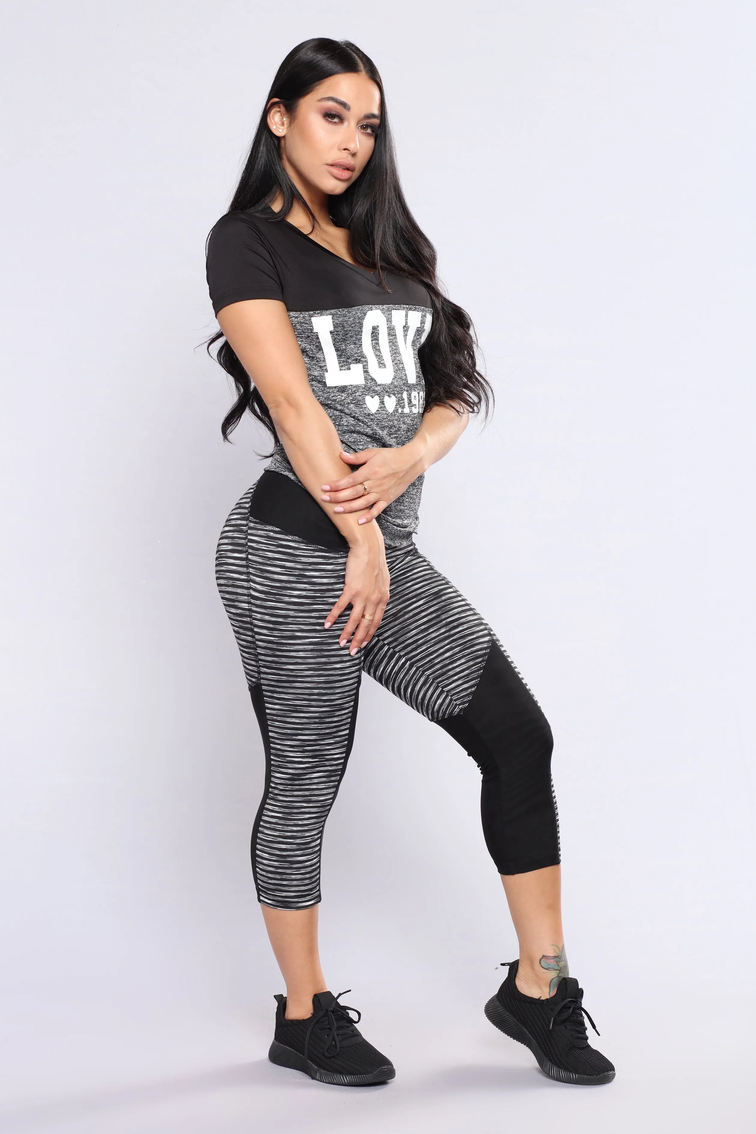 Alissa Striped Active Crop Leggings - Black/Grey