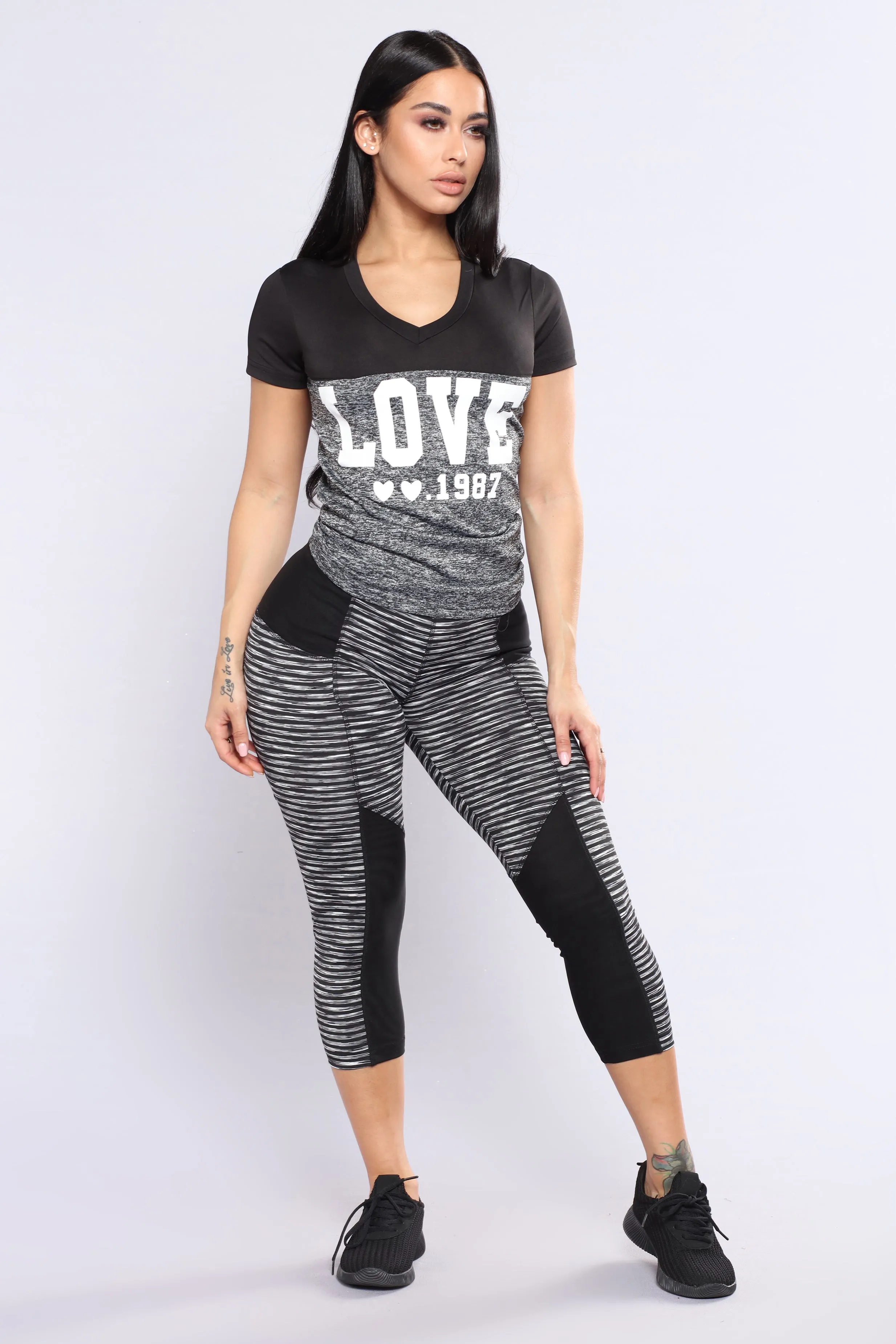 Alissa Striped Active Crop Leggings - Black/Grey