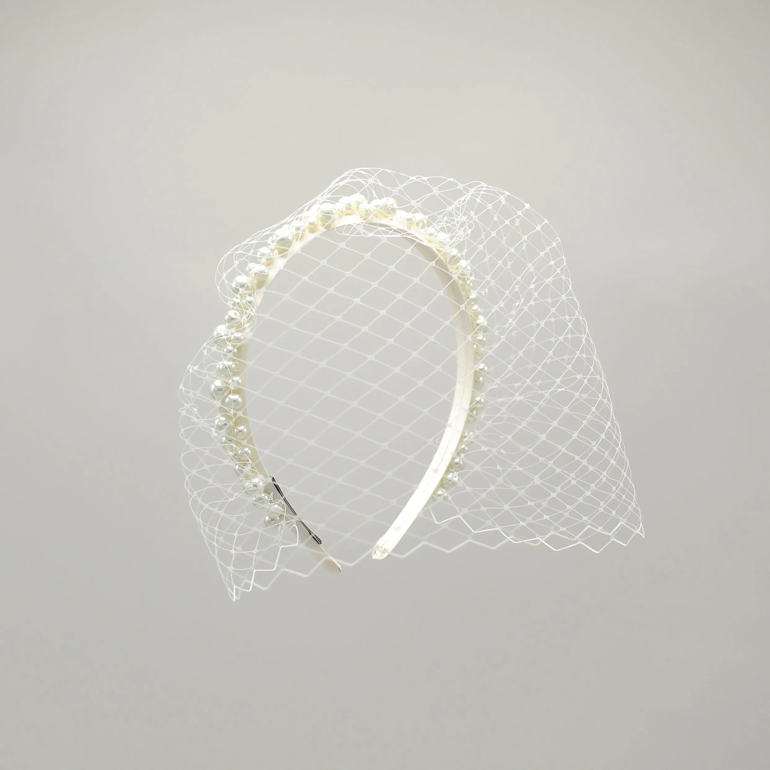 Alix: Pearl Headband with Birdcage Veil