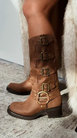 Alixa Motto Boots - Brown