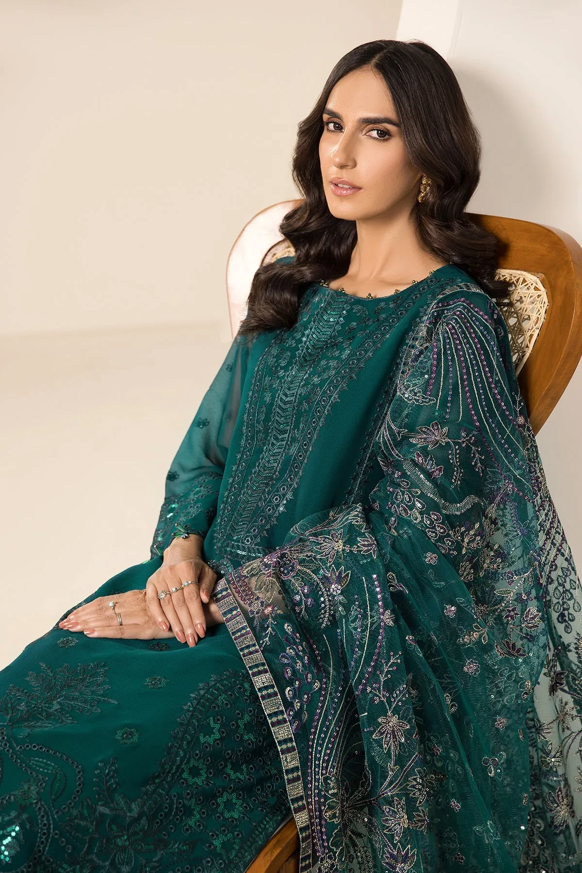 Alizeh Lamhay Festive Formal Collection – Embroidered Chiffon Sea Blue - V15D05 - Giza