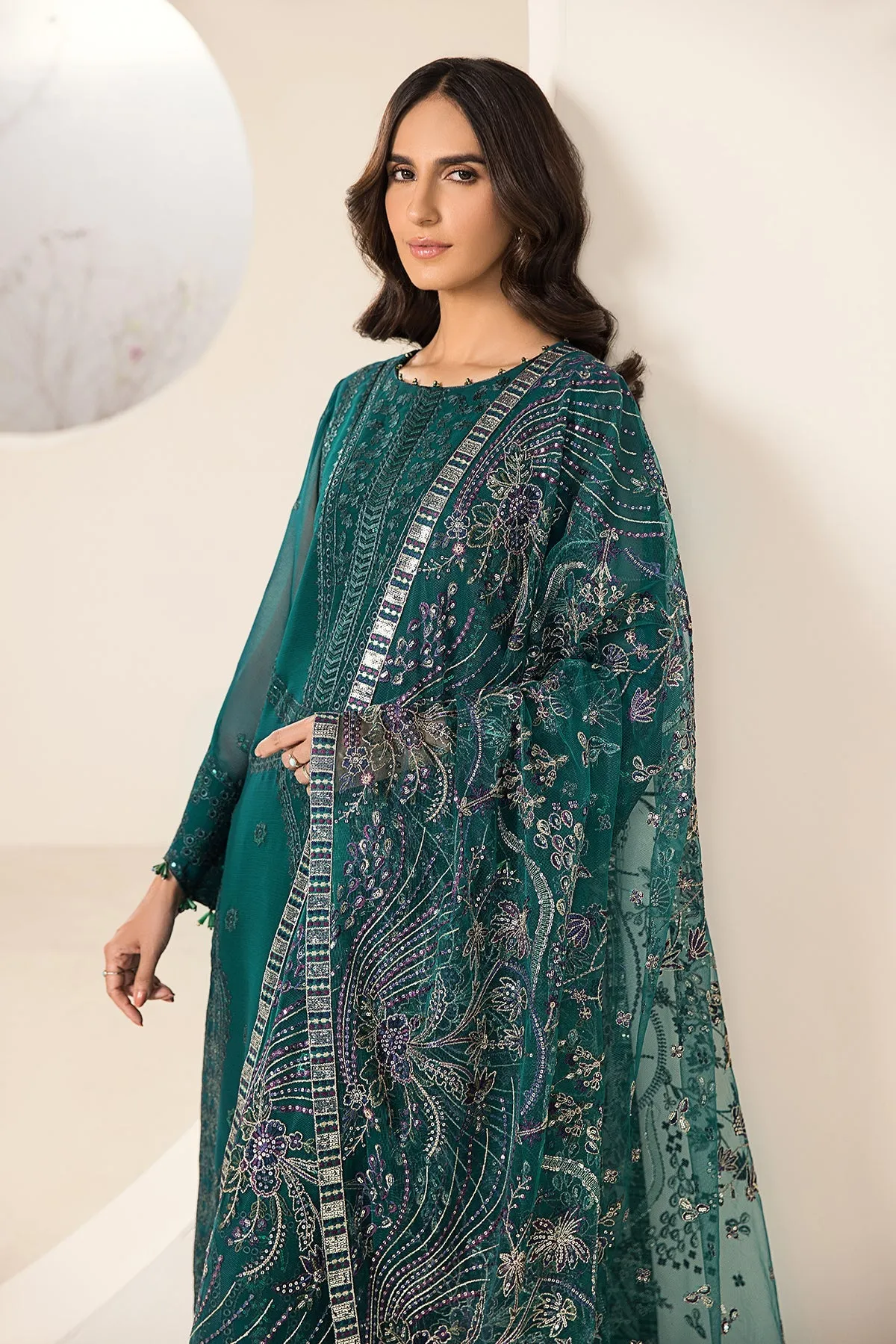 Alizeh Lamhay Festive Formal Collection – Embroidered Chiffon Sea Blue - V15D05 - Giza