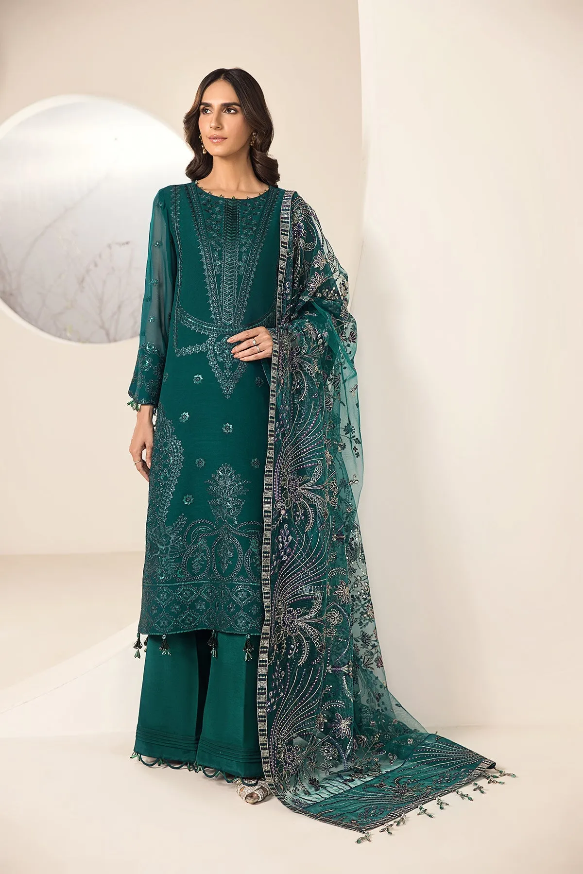 Alizeh Lamhay Festive Formal Collection – Embroidered Chiffon Sea Blue - V15D05 - Giza