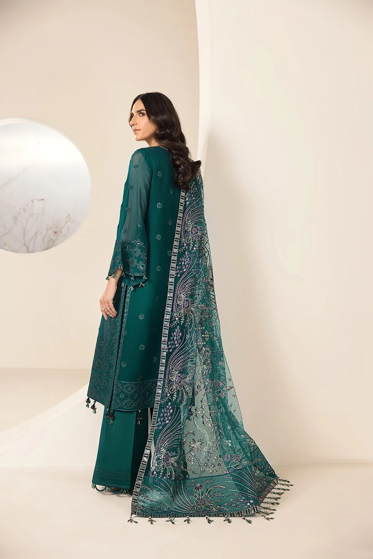 Alizeh Lamhay Festive Formal Collection – Embroidered Chiffon Sea Blue - V15D05 - Giza