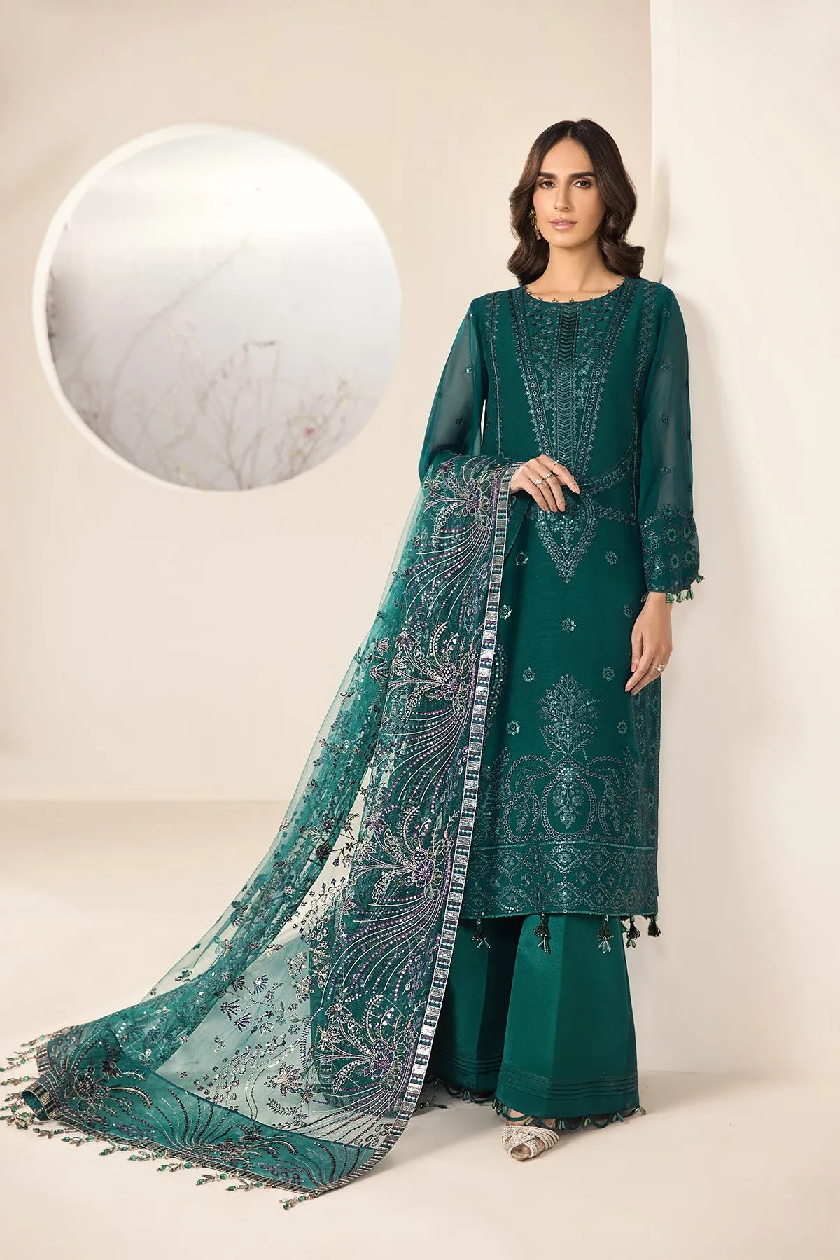 Alizeh Lamhay Festive Formal Collection – Embroidered Chiffon Sea Blue - V15D05 - Giza