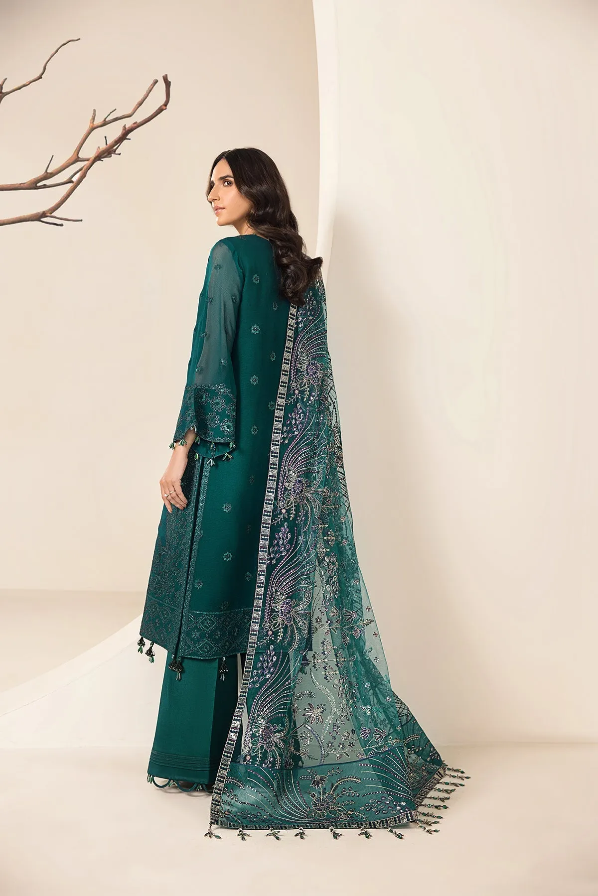 Alizeh Lamhay Festive Formal Collection – Embroidered Chiffon Sea Blue - V15D05 - Giza