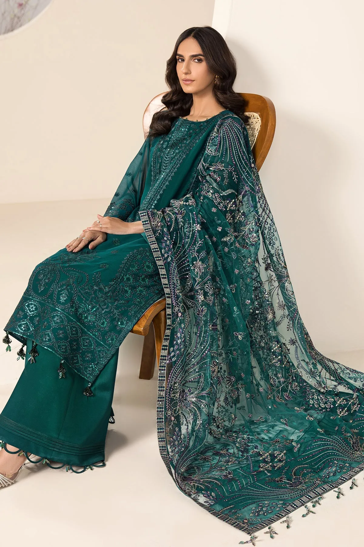 Alizeh Lamhay Festive Formal Collection – Embroidered Chiffon Sea Blue - V15D05 - Giza