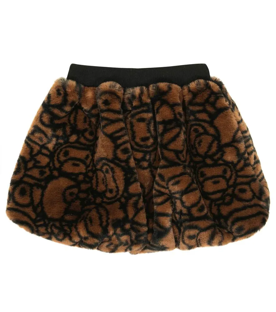 All Baby Milo Faux Sheepskin Skirt with BAPE Print, Multicolor