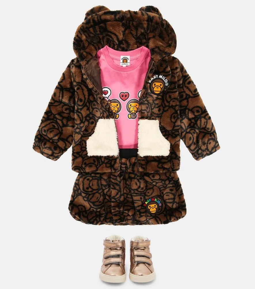 All Baby Milo Faux Sheepskin Skirt with BAPE Print, Multicolor