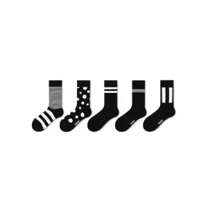 All Black All-season Men 5pcs Crew Socks Set