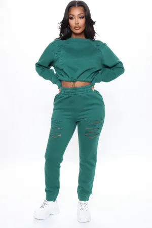 All Chills Distressed Fleece Jogger - Jade