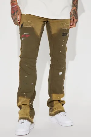 All In A Days Work Stacked Skinny Flare Jeans - Olive