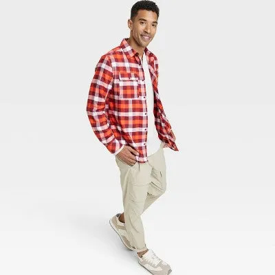 All In Motion Men's Button Up Flannel Shirt Moisture Wicking Quick Drying