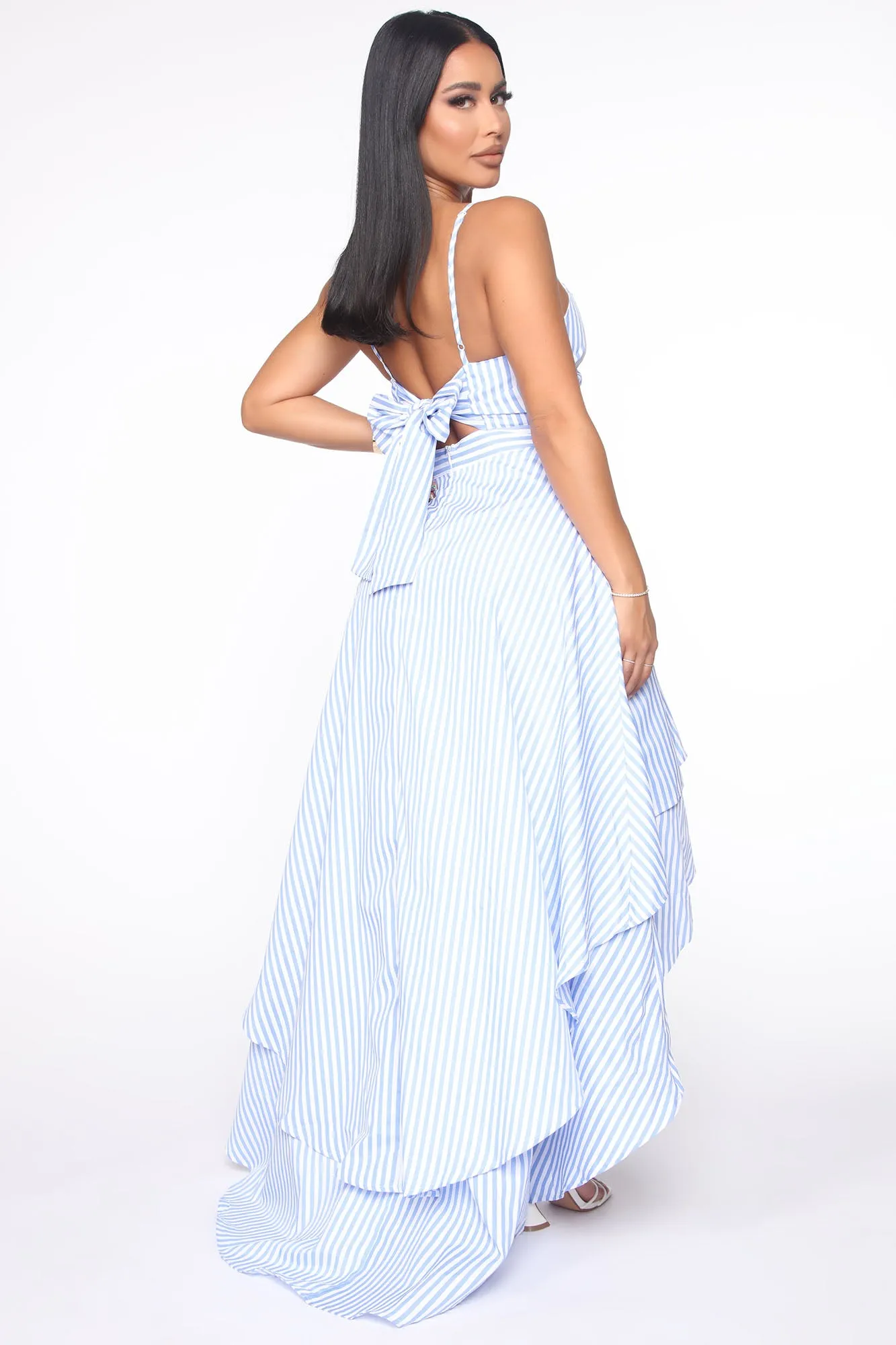 All Lined Up High Low Maxi Dress - Blue