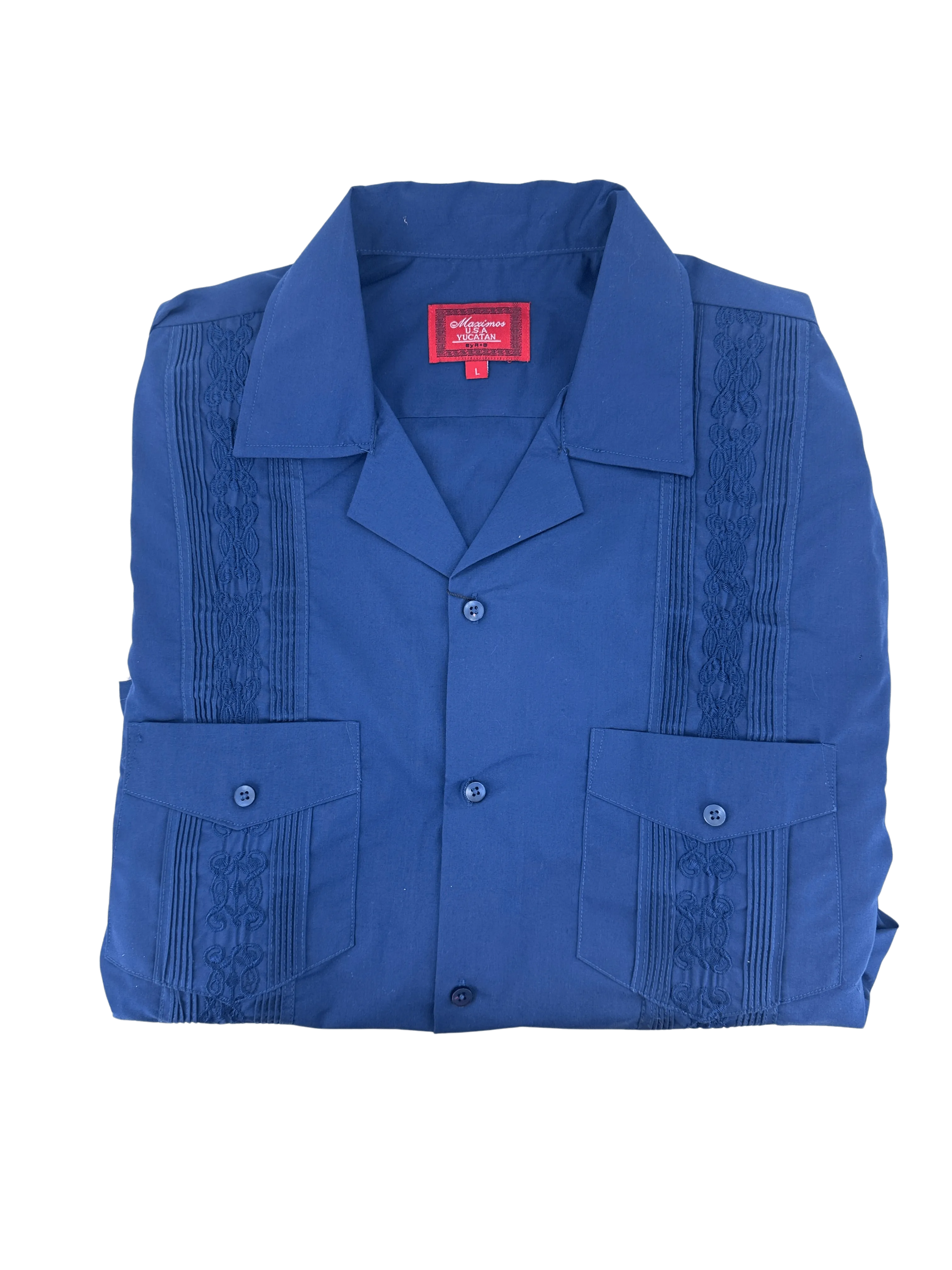 All Navy Blue Collared Guayabera Shirt