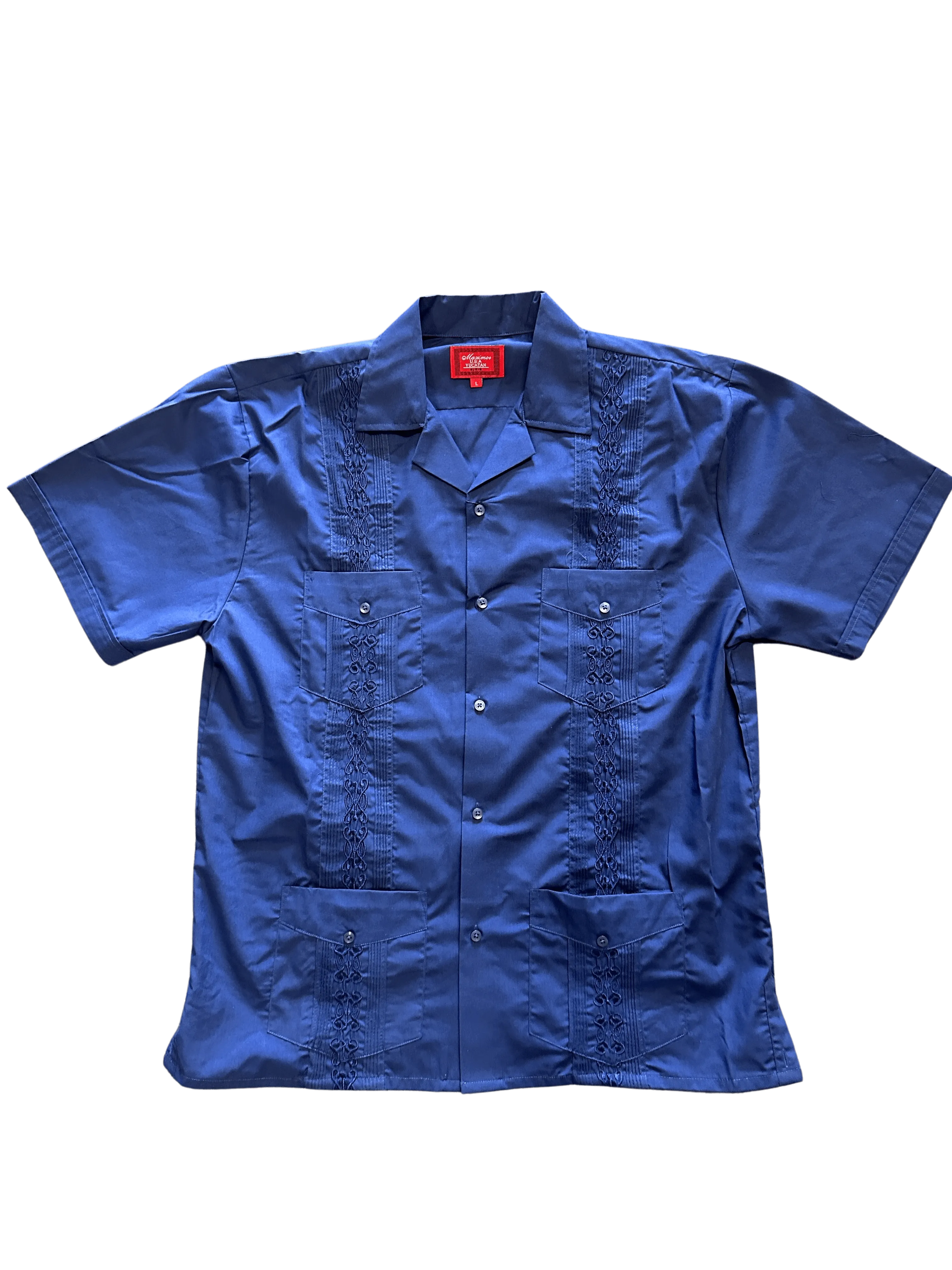 All Navy Blue Collared Guayabera Shirt