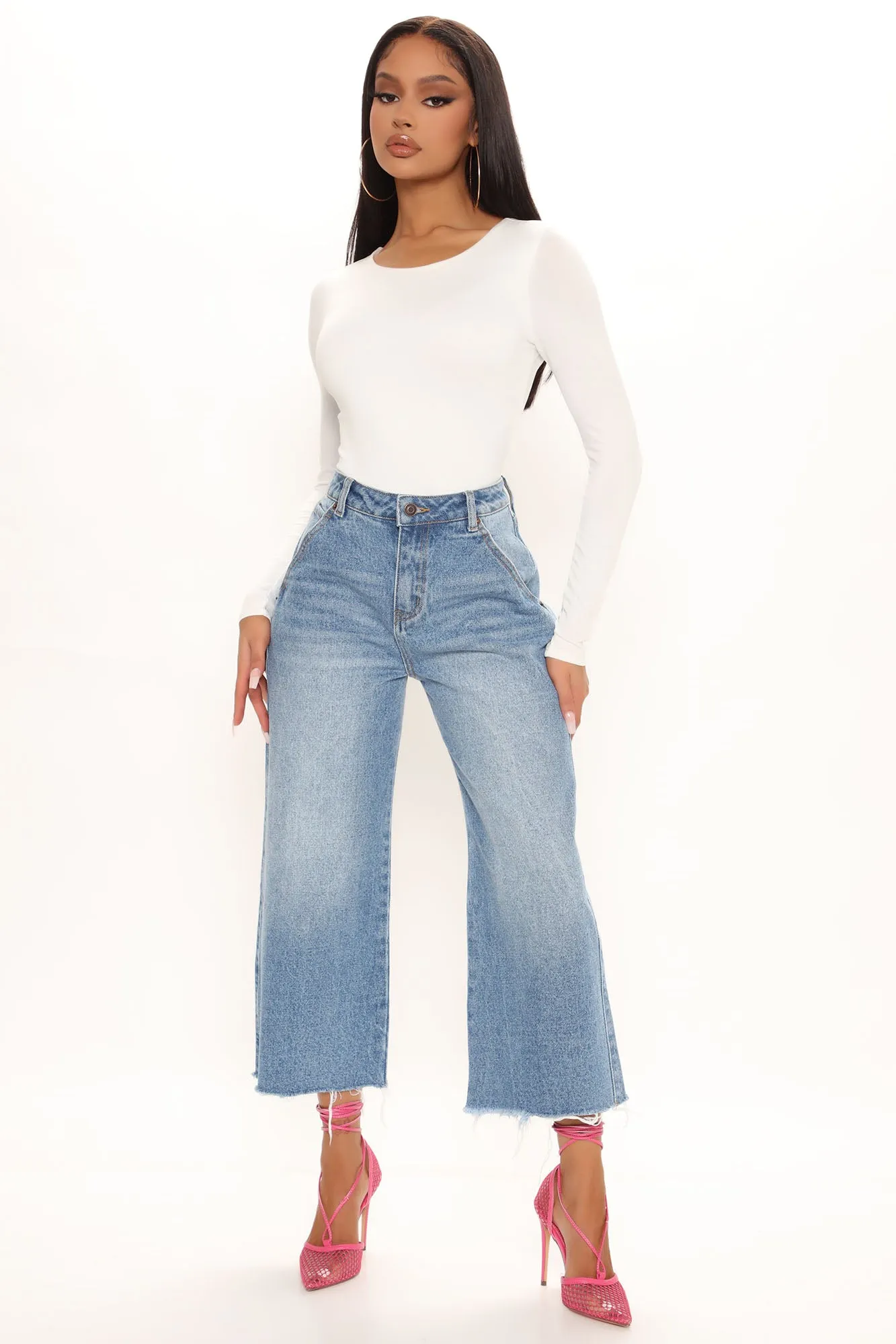 All Or Nothing Loose Wide Leg Jeans - Medium Blue Wash