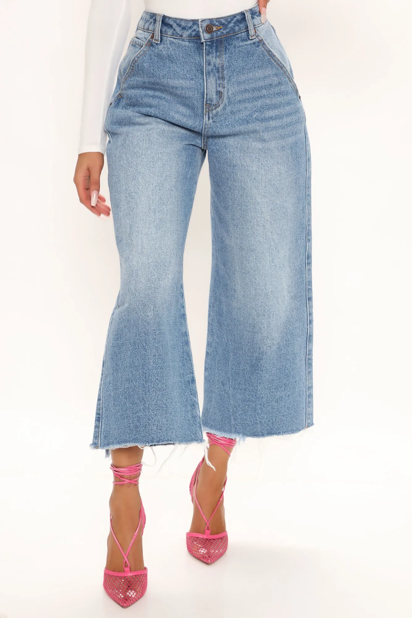 All Or Nothing Loose Wide Leg Jeans - Medium Blue Wash