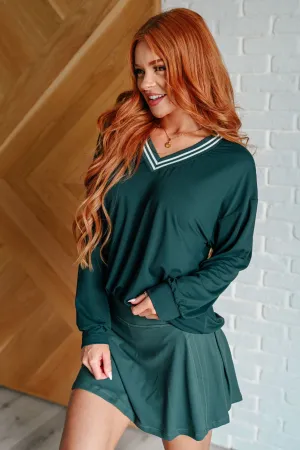 All Out Comfort V-Neck Pullover in Midnight Green - 10/14