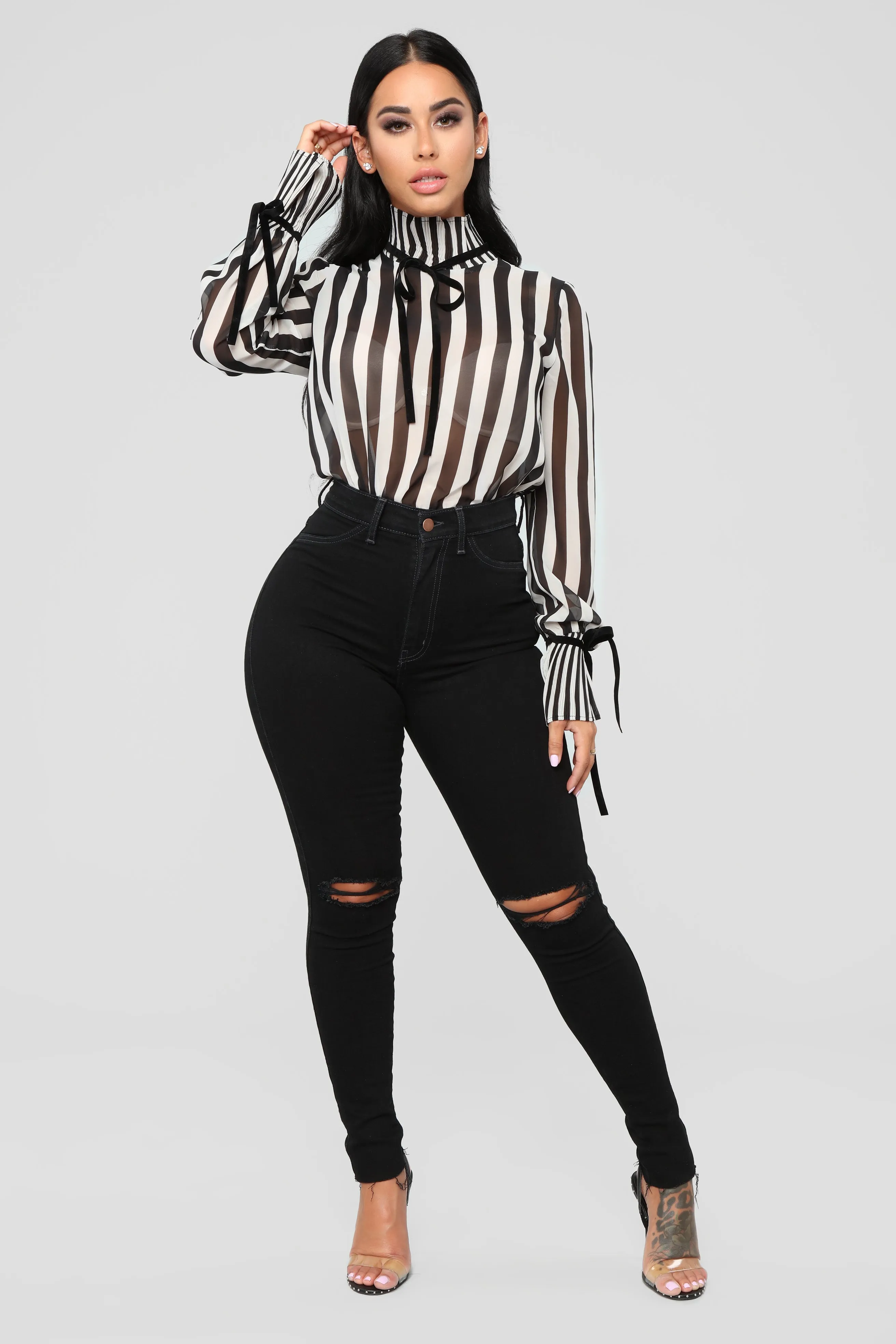 All Over Me Bodysuit - Black/White