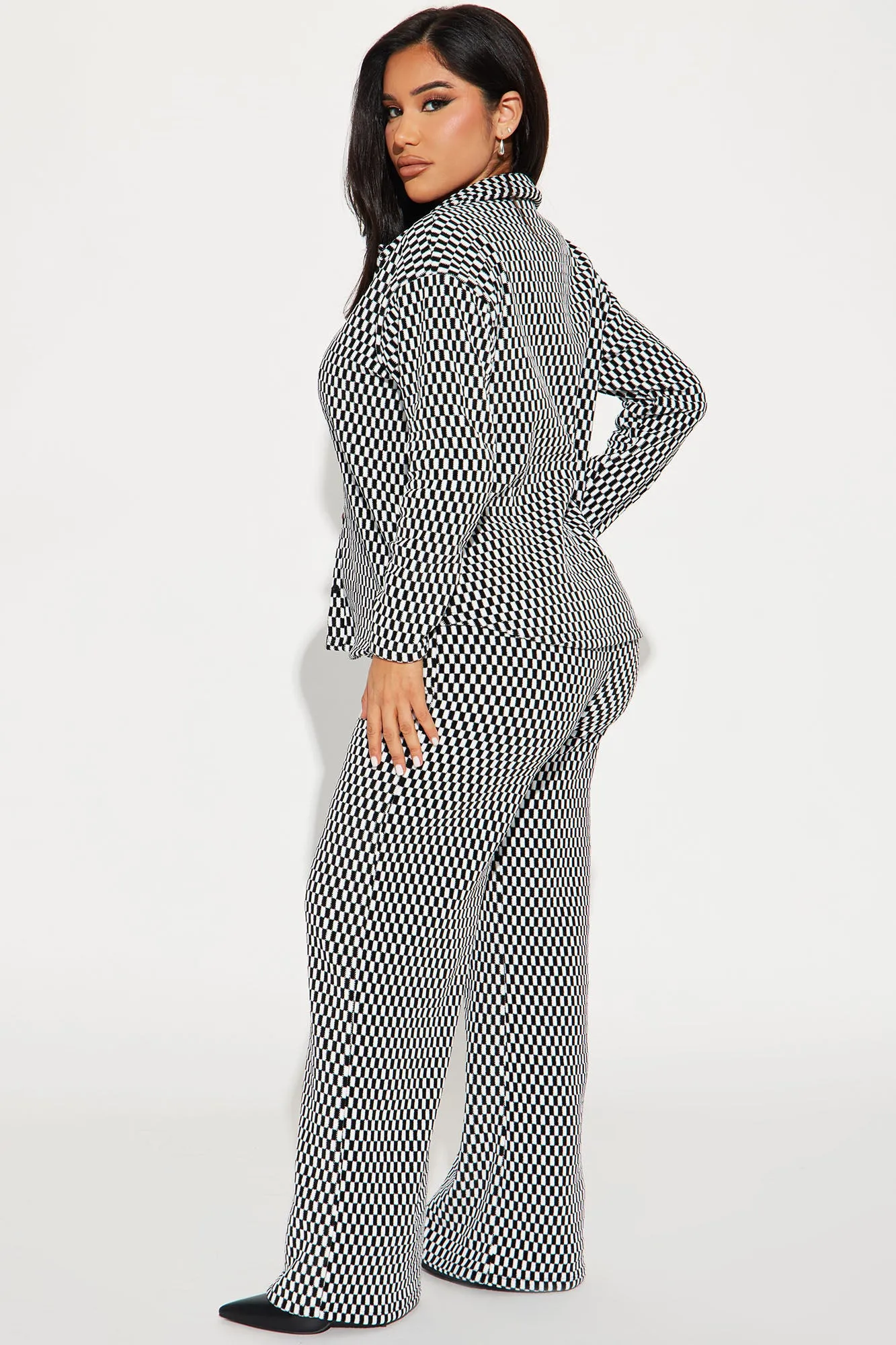 All Over My Mind Checkered Pant Set - Black/White