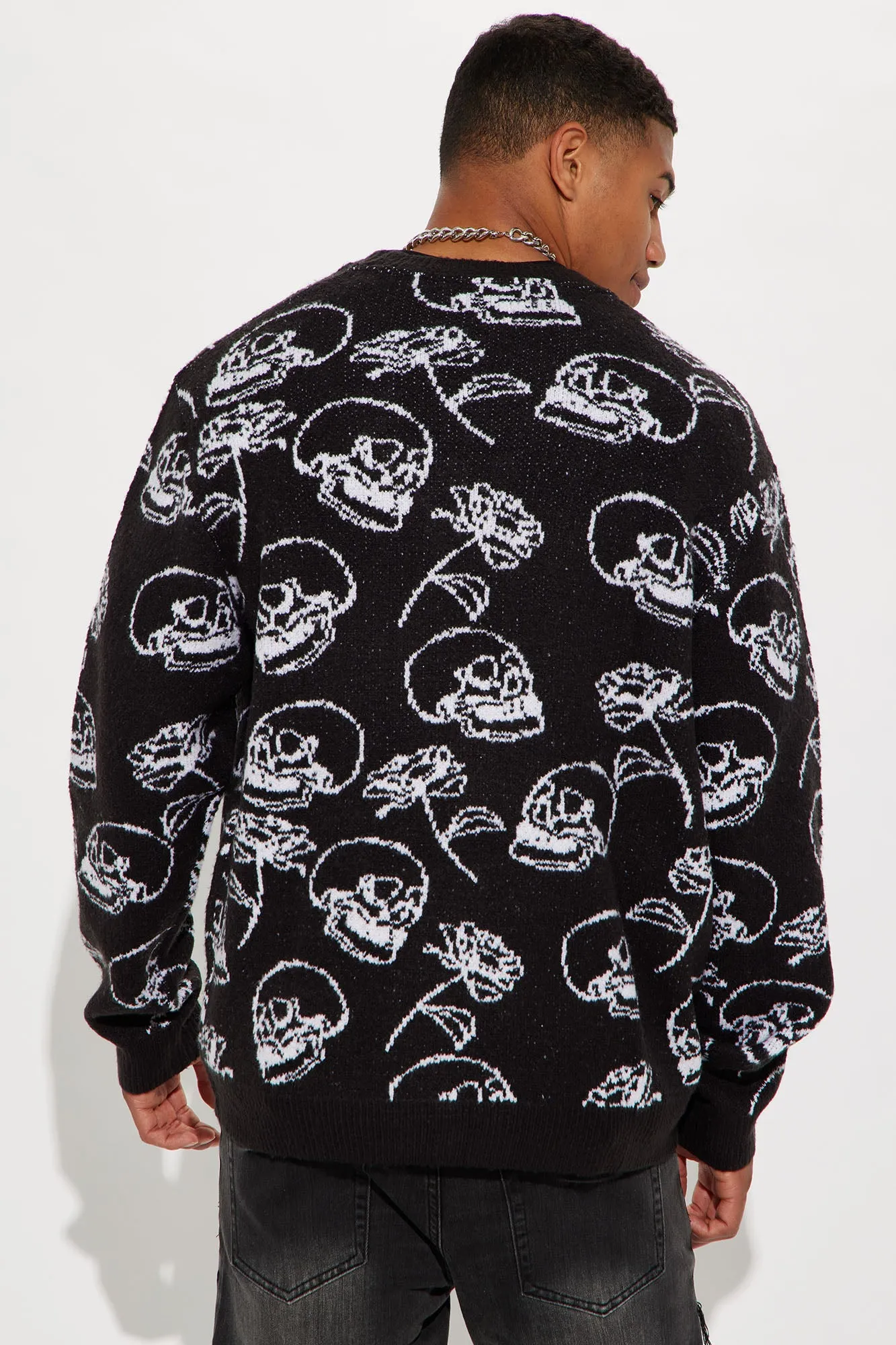 All Over Skull Cozy Cardigan - Black/White