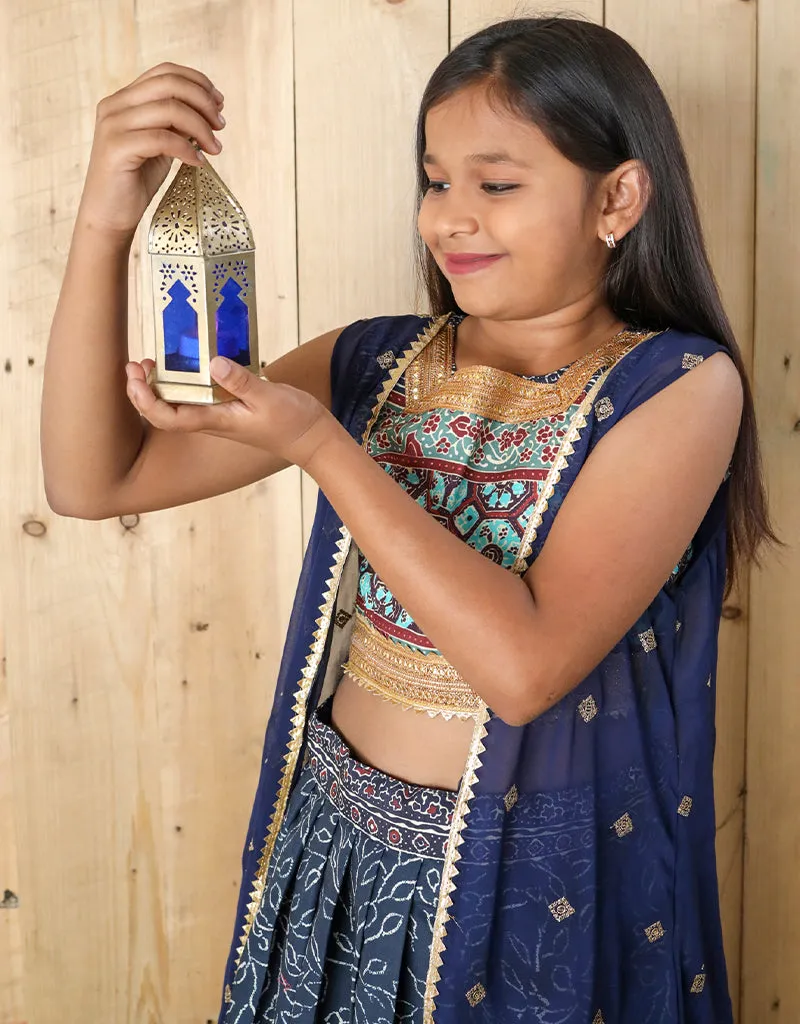 All Season Designer Silk Digital Print Work Shrug Sequance Work Blue Kids Lehenga Choli Silk Blue