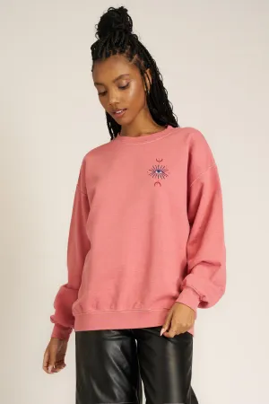 All Seeing Eye Embroidered Oversized Sweatshirt - Brandy Wine