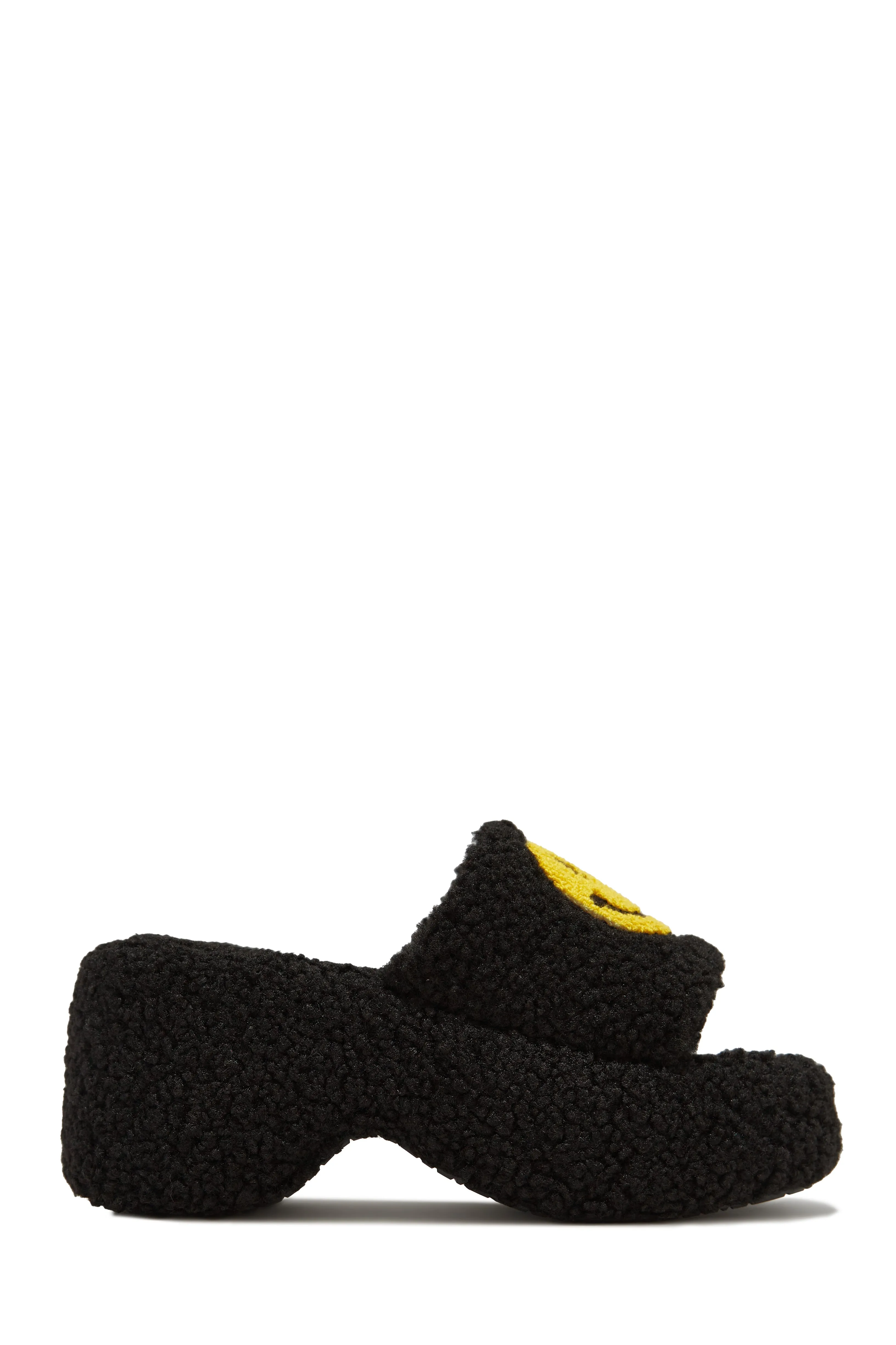 All Smiles Faux Sherpa Platform Slip On Sandals - Black