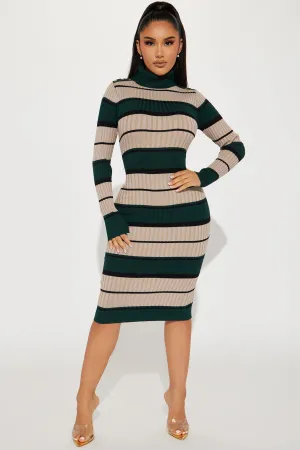 All Striped Up Ribbed Midi Dress - Green/combo