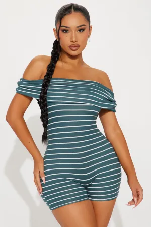 All Stripes On Me Romper - Hunter