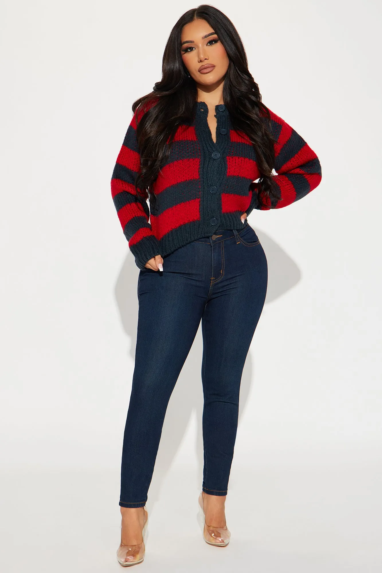 All The Feels Striped Cardigan - Red