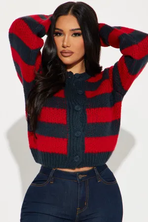 All The Feels Striped Cardigan - Red