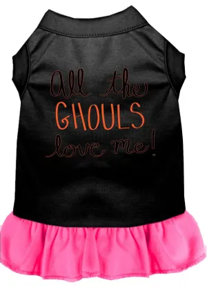 All The Ghouls Screen Print Dog Dress Black With Bright Pink Sm (10)