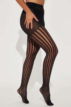 All The Way Up Pin Stripe Tights - Black