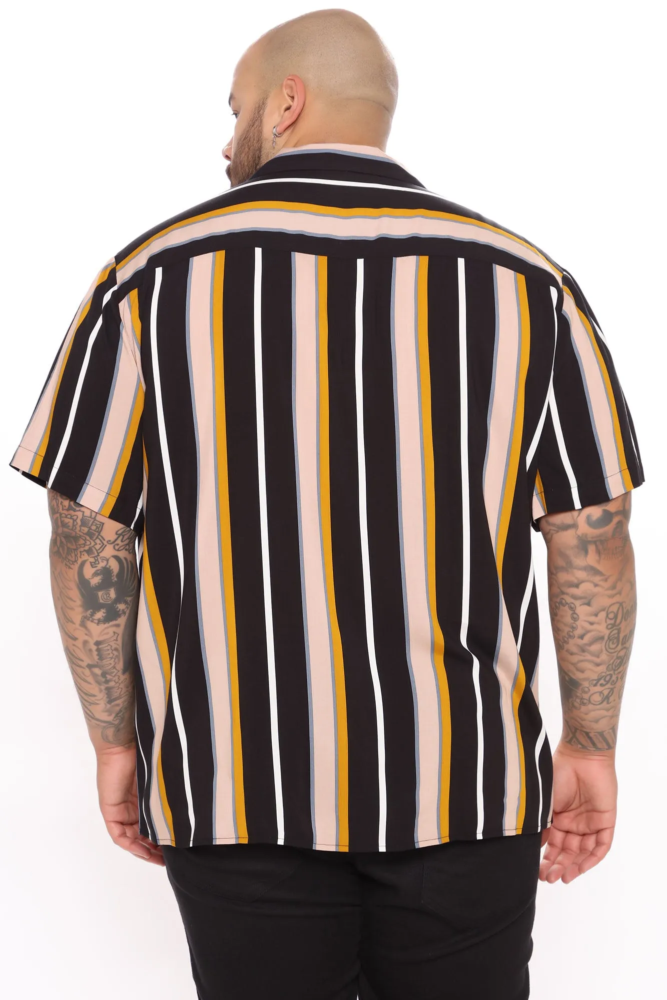 All The Way Up Vertical Striped Short Sleeve Woven Top - Black/combo