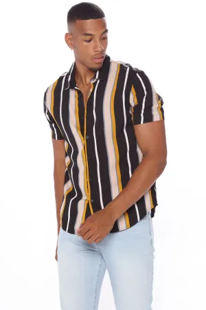 All The Way Up Vertical Striped Short Sleeve Woven Top - Black/combo