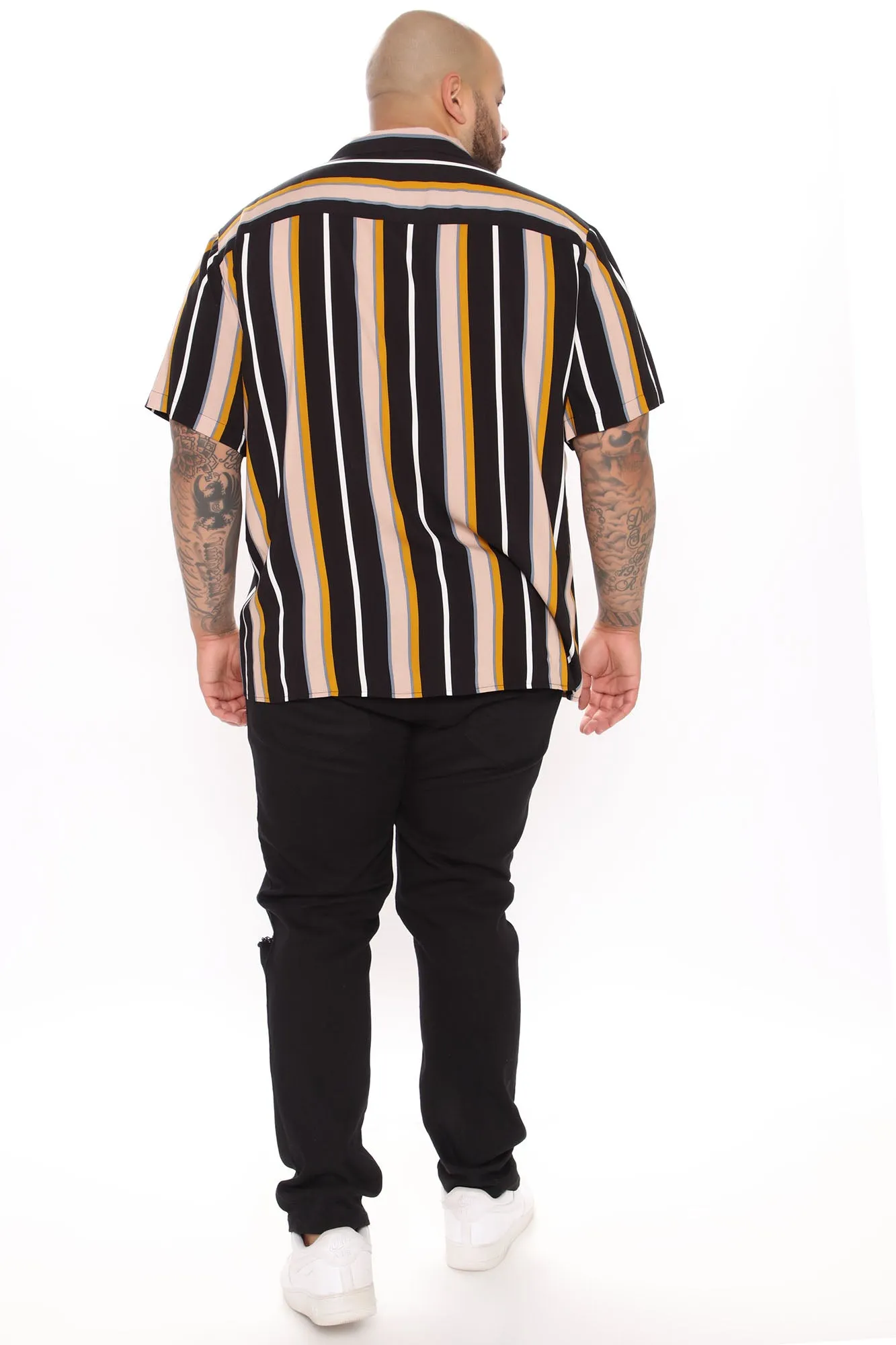 All The Way Up Vertical Striped Short Sleeve Woven Top - Black/combo