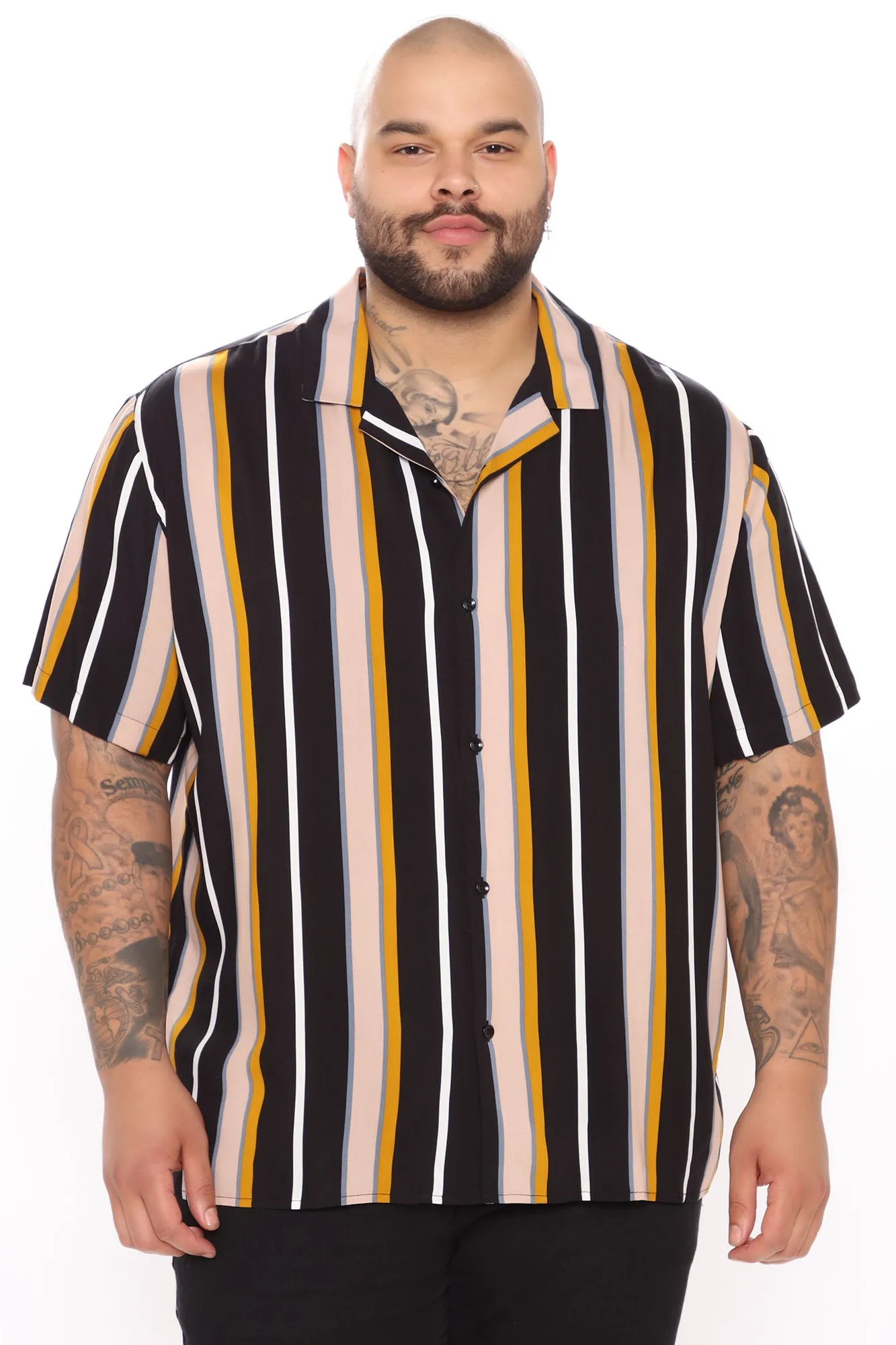 All The Way Up Vertical Striped Short Sleeve Woven Top - Black/combo