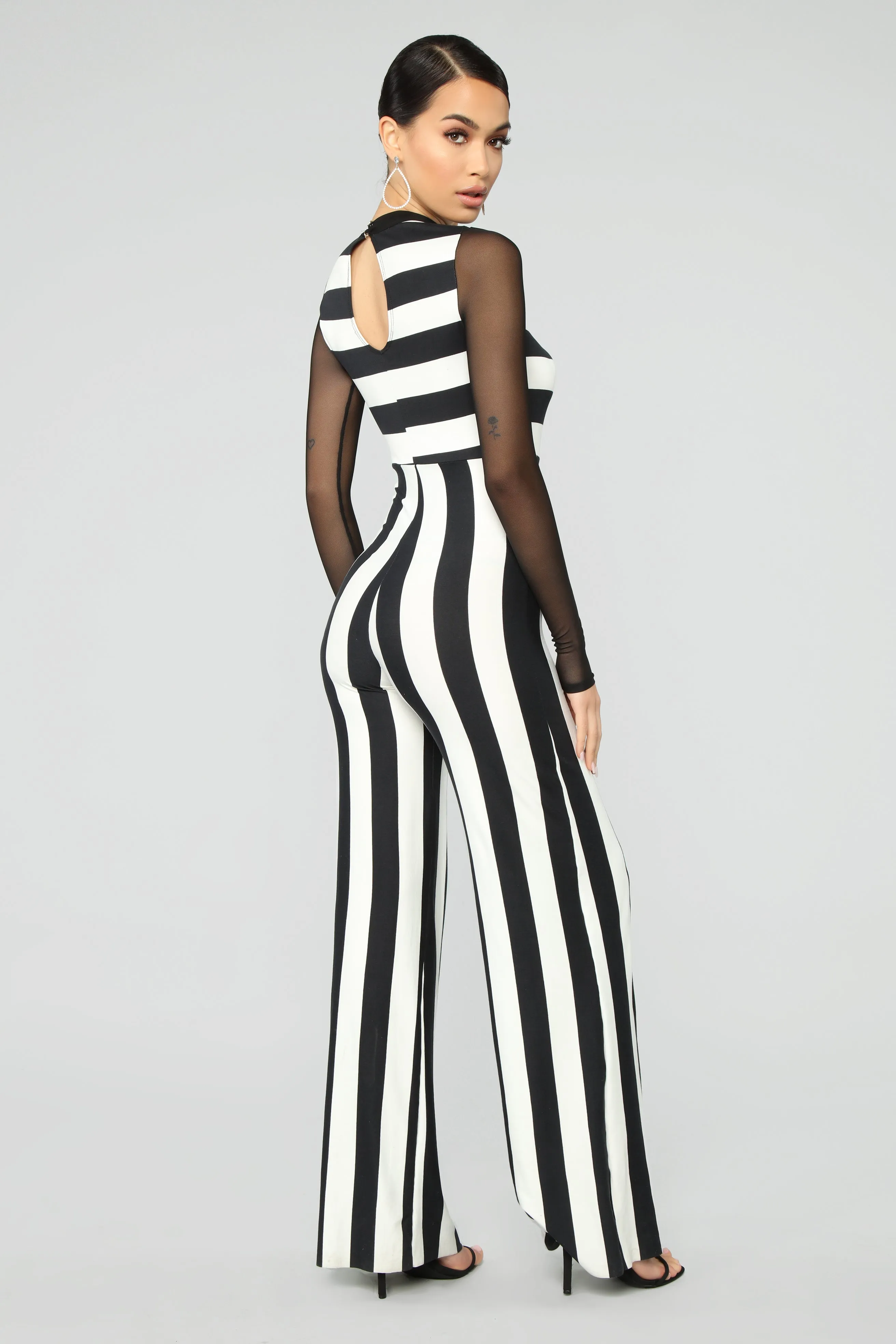 All Up To You Stripe Jumpsuit - Black/White