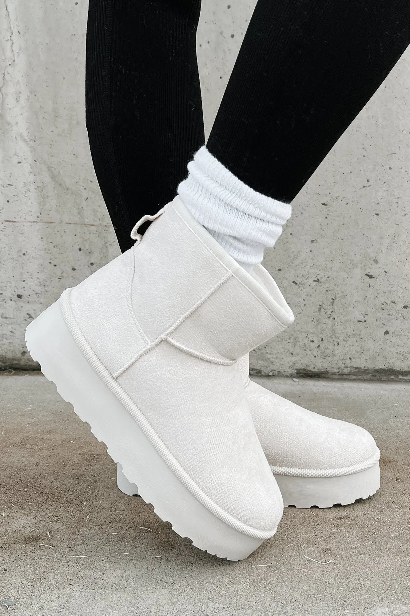 All Warm & Bundled Faux Fur Lined Mini Platform Booties (Off White)