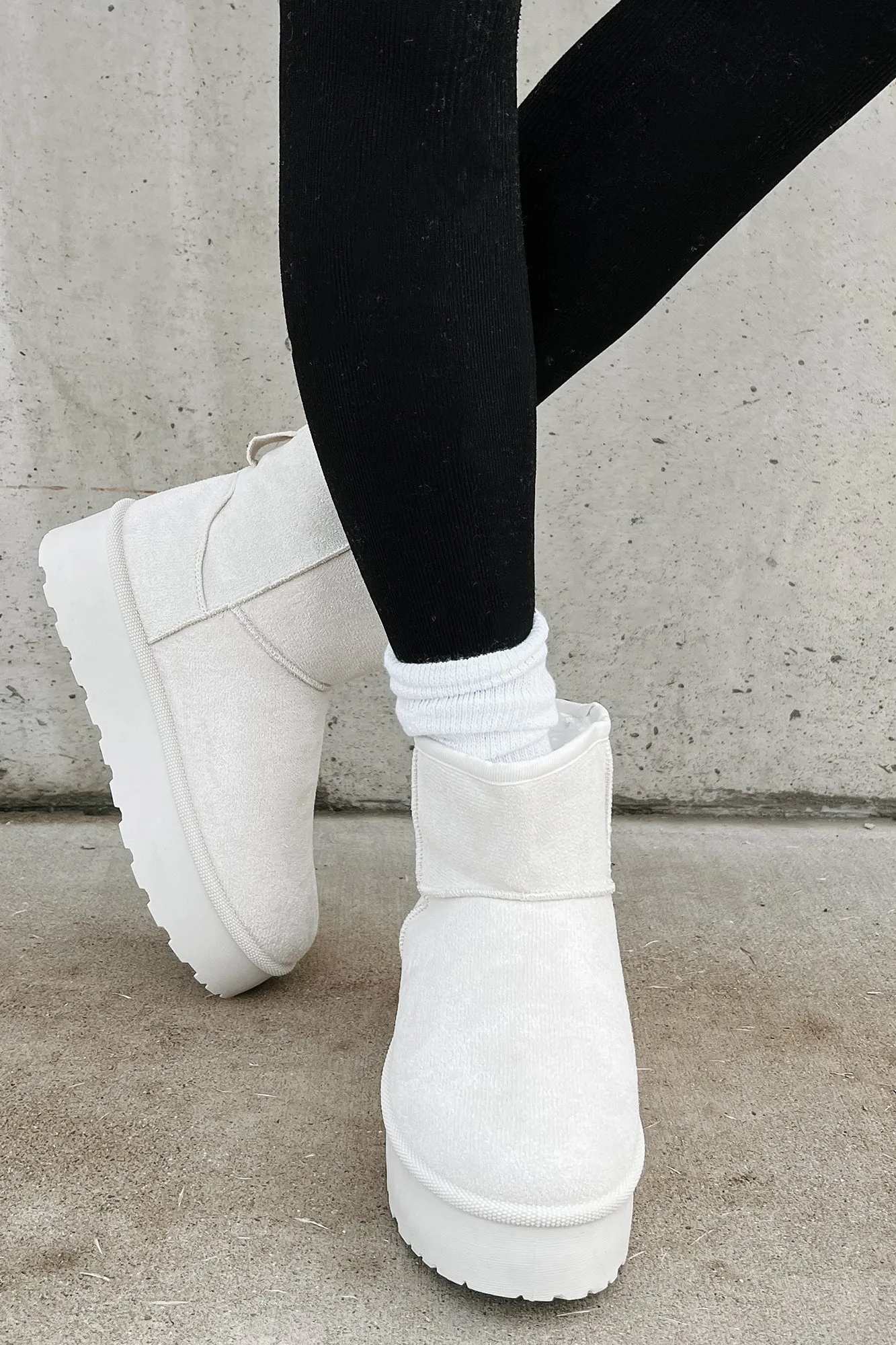 All Warm & Bundled Faux Fur Lined Mini Platform Booties (Off White)